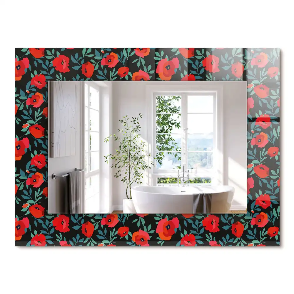 Miroir rectangulaire décoratif imprimé coquelicots