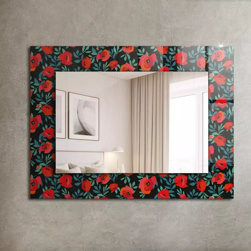 Miroir rectangulaire décoratif imprimé coquelicots