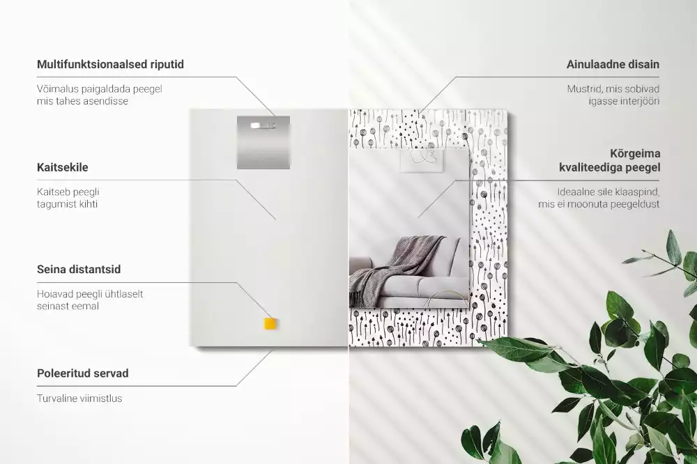 Miroir rectangulaire avec cadre imprimé nature minimaliste