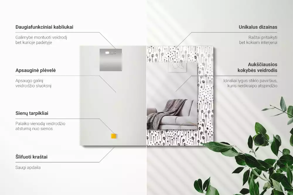 Miroir rectangulaire avec cadre imprimé nature minimaliste