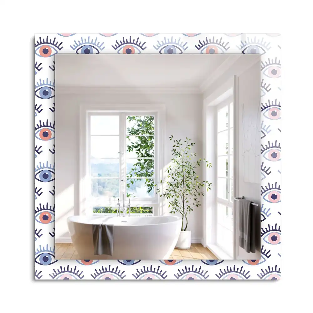 Miroir rectangulaire à cadre imprimé motif avec des yeux