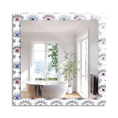 Miroir rectangulaire à cadre imprimé motif avec des yeux
