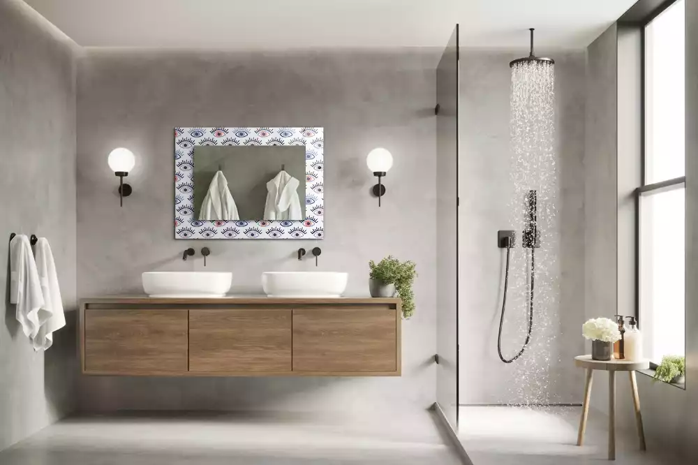 Miroir rectangulaire à cadre imprimé motif avec des yeux