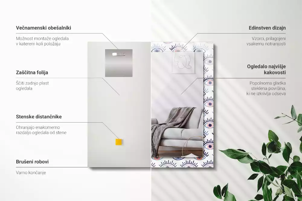 Miroir rectangulaire à cadre imprimé motif avec des yeux
