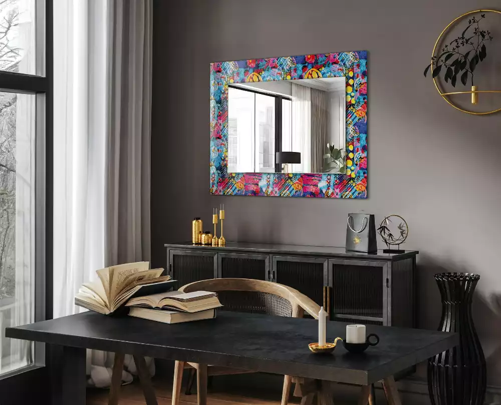 Miroir rectangulaire décoratif motif abstrait coloré