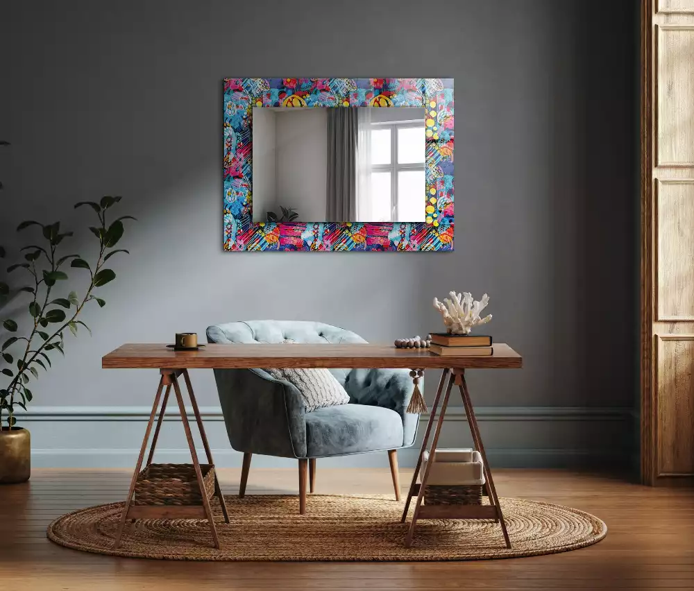 Miroir rectangulaire décoratif motif abstrait coloré