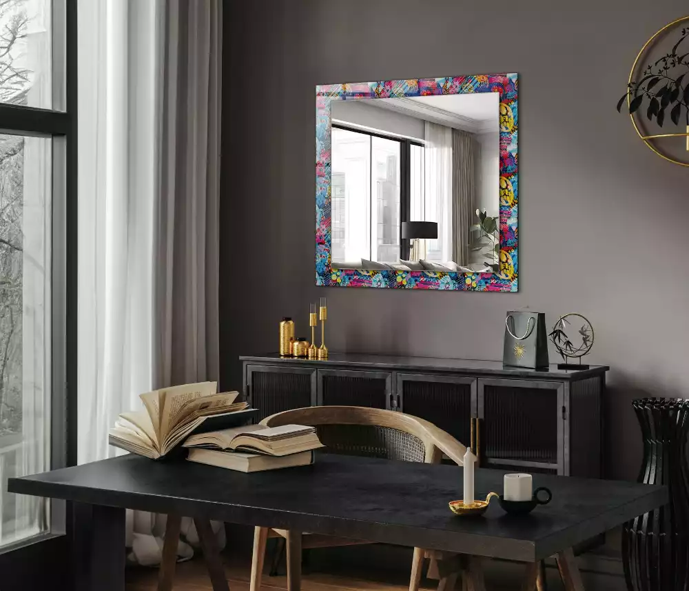 Miroir rectangulaire décoratif motif abstrait coloré