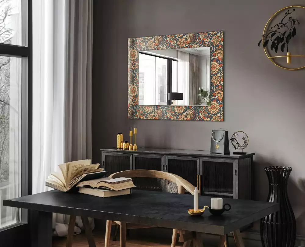 Miroir rectangulaire décoratif imprimé motif floral pour papier peint