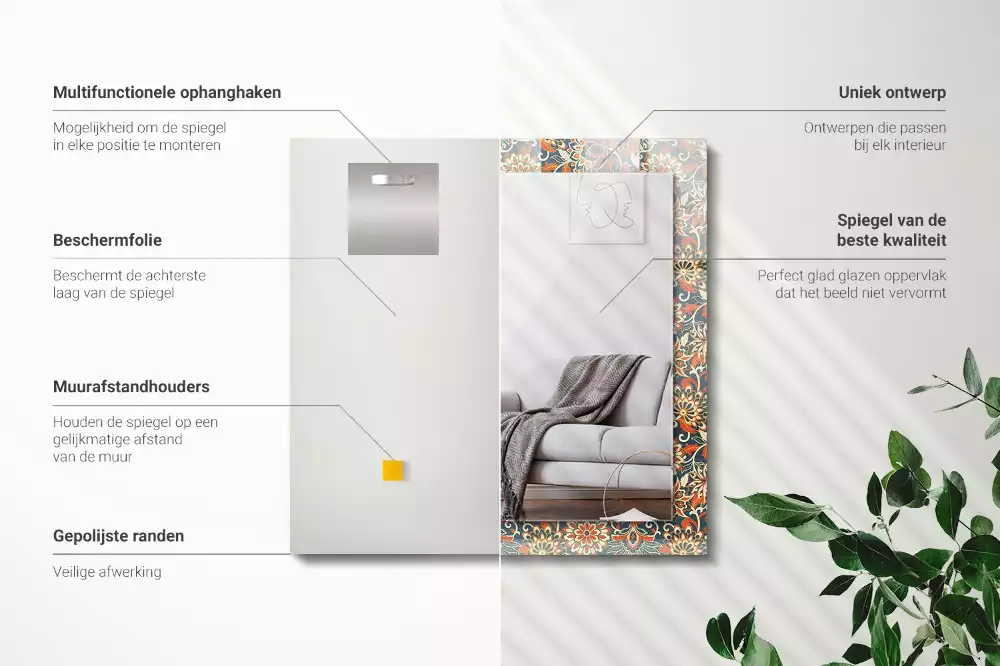 Miroir rectangulaire décoratif imprimé motif floral pour papier peint