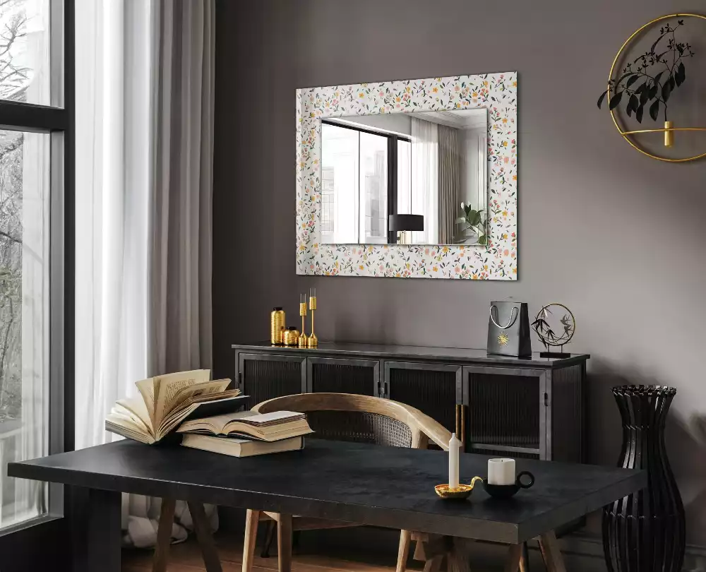 Miroir rectangulaire avec cadre imprimé motif textile floral