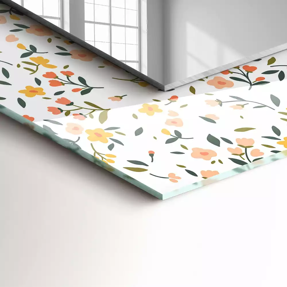 Miroir rectangulaire avec cadre imprimé motif textile floral