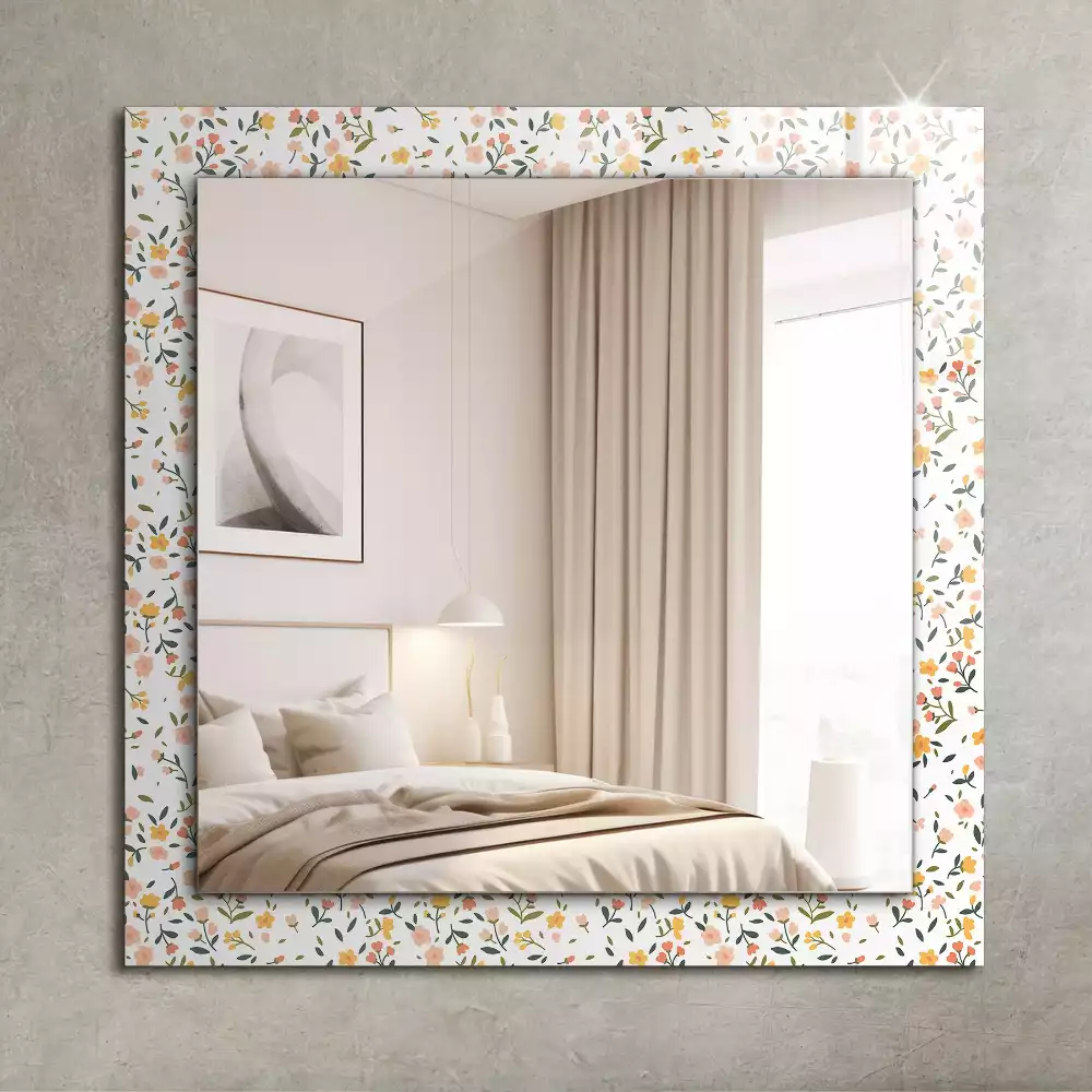 Miroir rectangulaire avec cadre imprimé motif textile floral