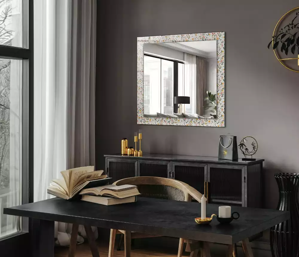 Miroir rectangulaire avec cadre imprimé motif textile floral