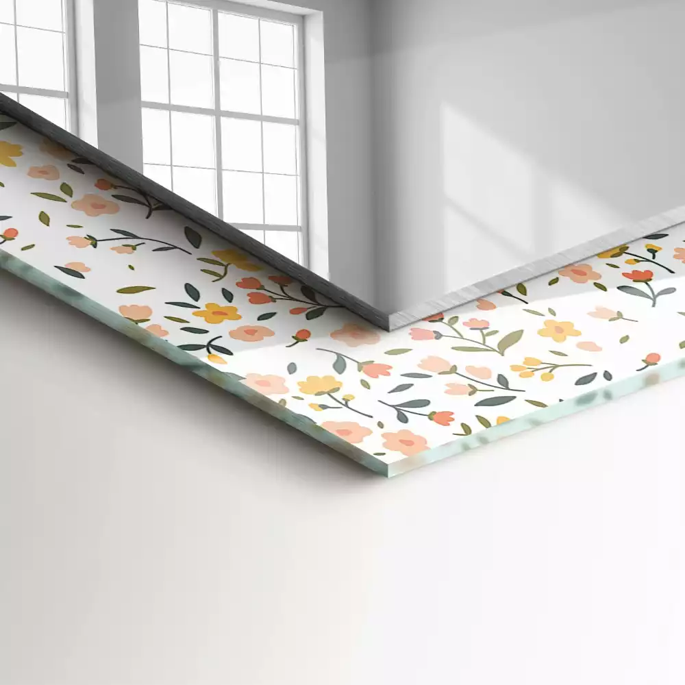 Miroir rectangulaire avec cadre imprimé motif textile floral