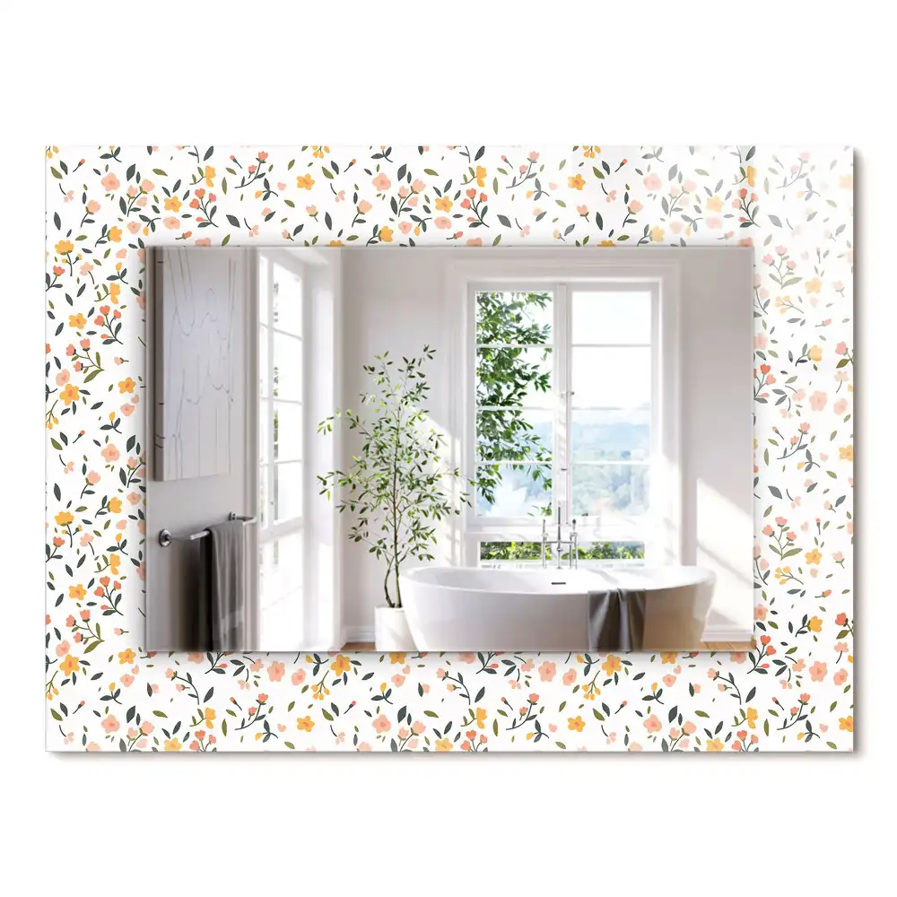 Miroir rectangulaire avec cadre imprimé motif textile floral