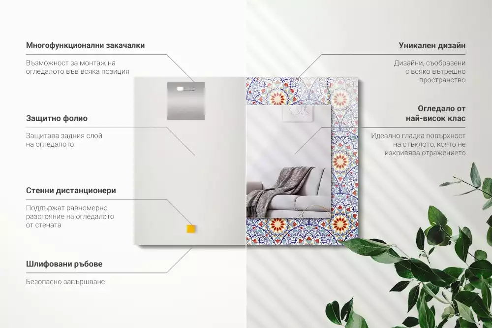 Miroir rectangulaire à cadre imprimé mandalas