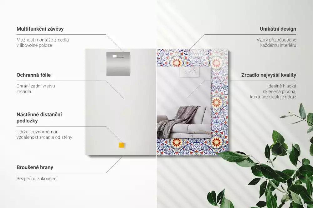 Miroir rectangulaire à cadre imprimé mandalas