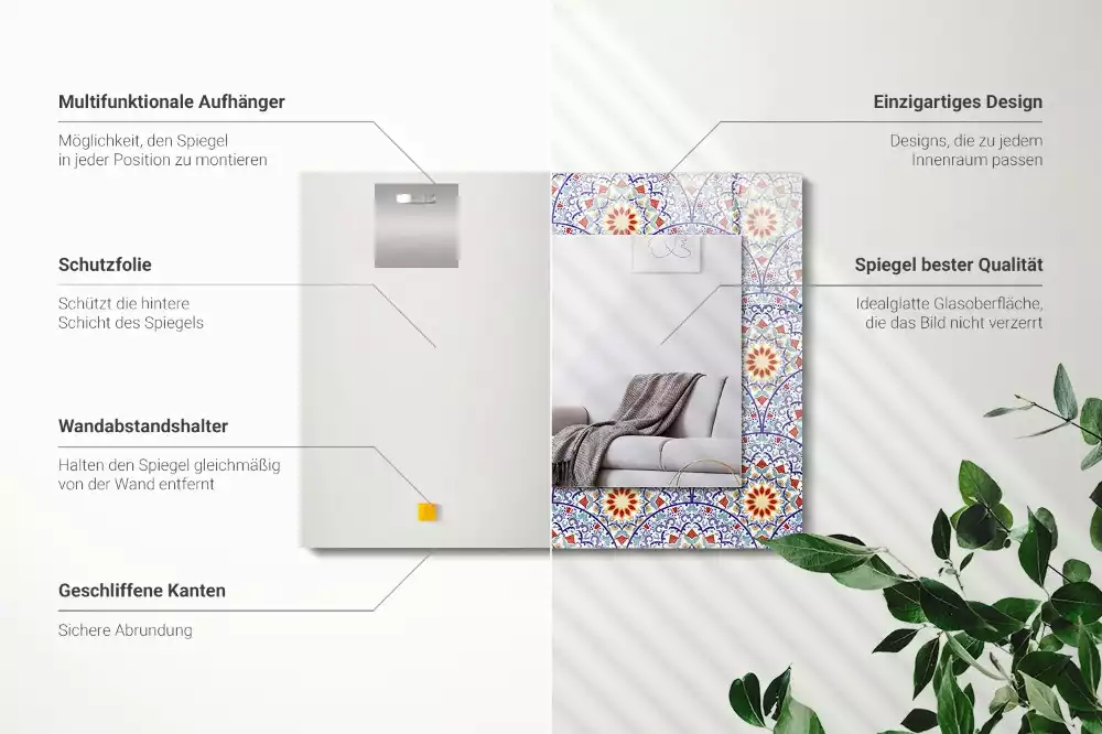 Miroir rectangulaire à cadre imprimé mandalas