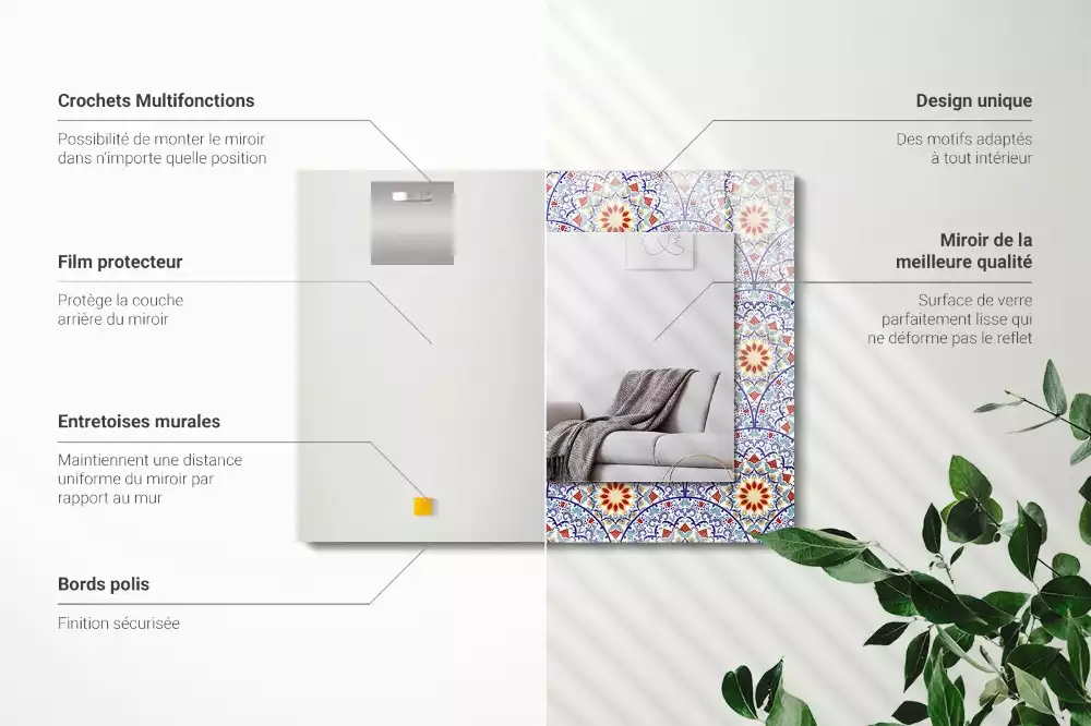 Miroir rectangulaire à cadre imprimé mandalas