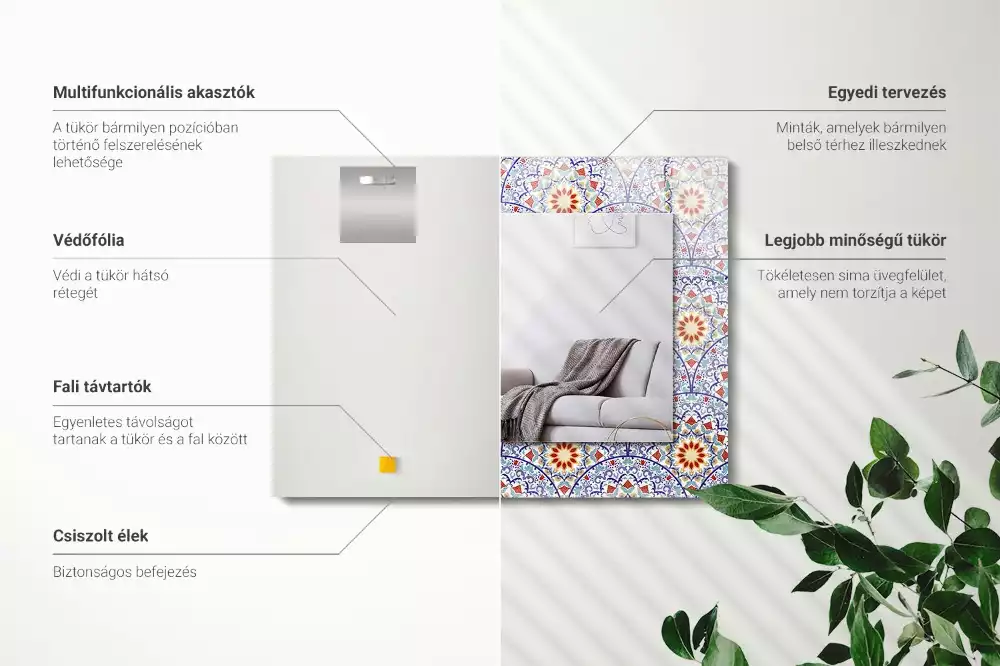 Miroir rectangulaire à cadre imprimé mandalas