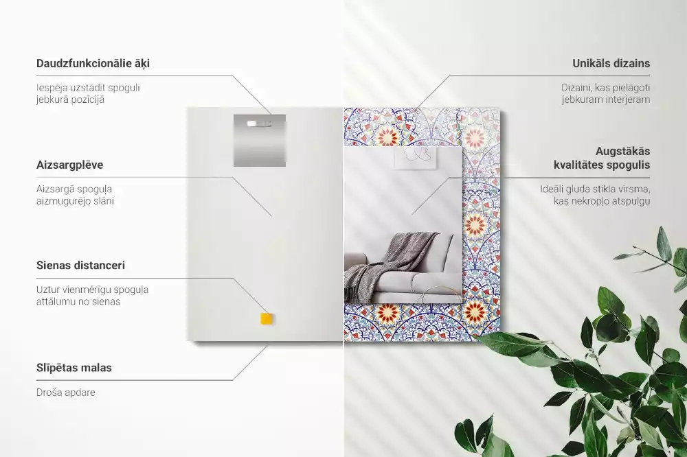Miroir rectangulaire à cadre imprimé mandalas