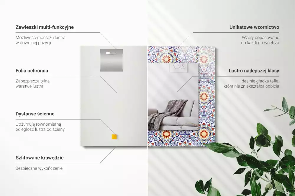 Miroir rectangulaire à cadre imprimé mandalas