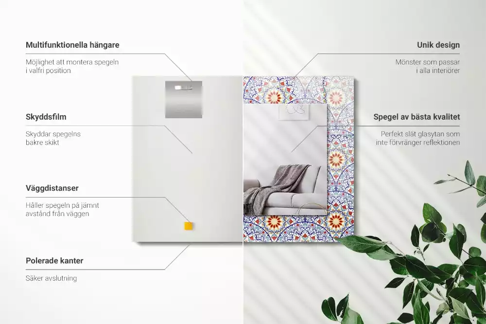 Miroir rectangulaire à cadre imprimé mandalas