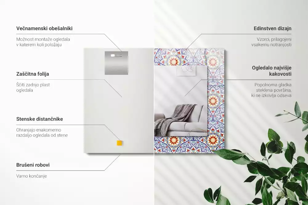 Miroir rectangulaire à cadre imprimé mandalas