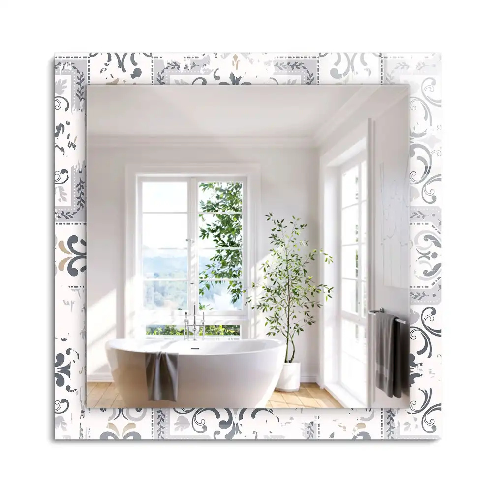 Miroir rectangulaire imprimé motif de carreaux avec ornements