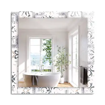 Miroir rectangulaire imprimé motif de carreaux avec ornements