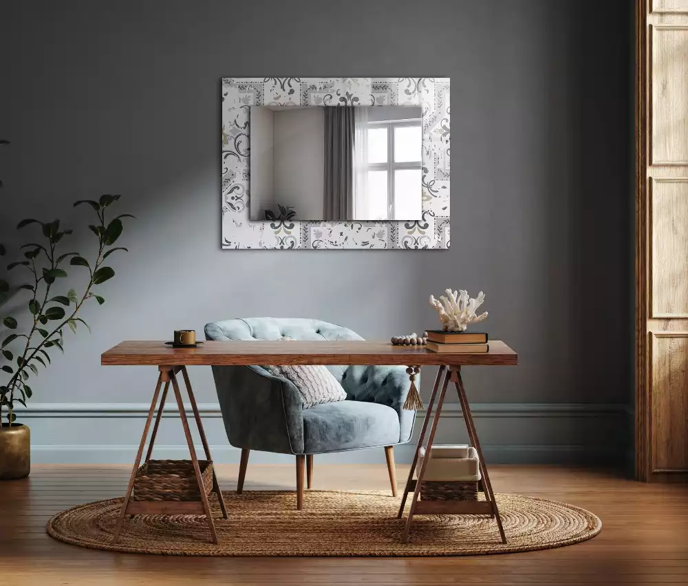 Miroir rectangulaire imprimé motif de carreaux avec ornements