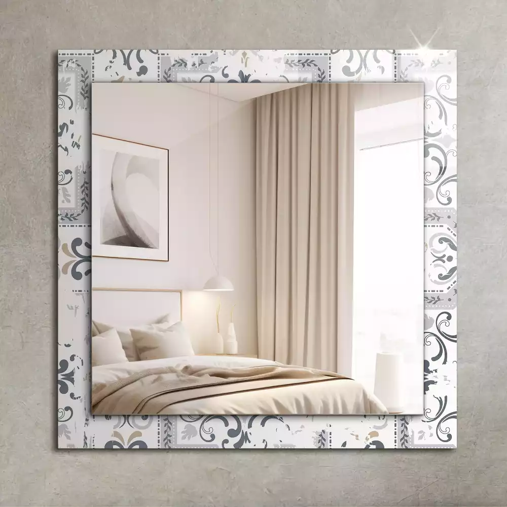 Miroir rectangulaire imprimé motif de carreaux avec ornements