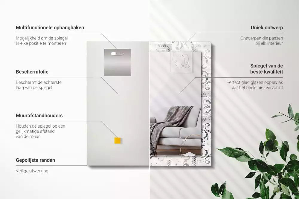 Miroir rectangulaire imprimé motif de carreaux avec ornements