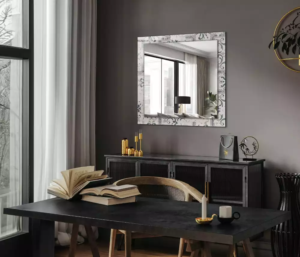 Miroir rectangulaire imprimé motif de carreaux avec ornements