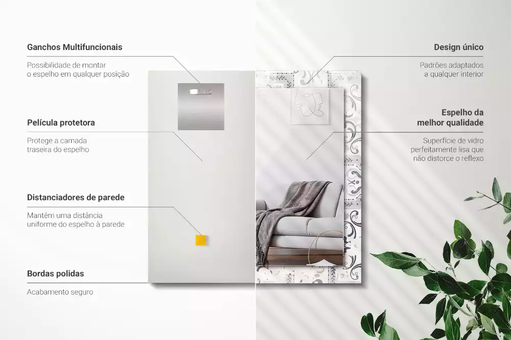 Miroir rectangulaire imprimé motif de carreaux avec ornements