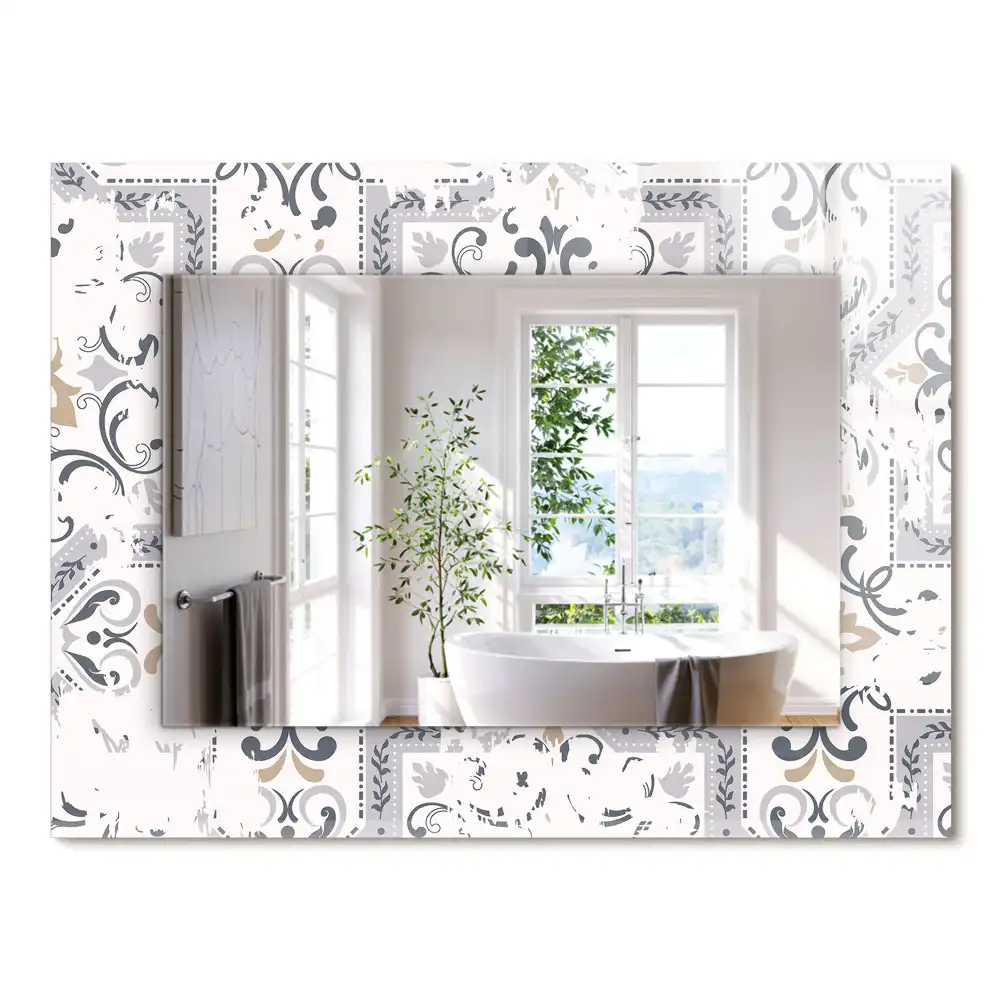 Miroir rectangulaire imprimé motif de carreaux avec ornements