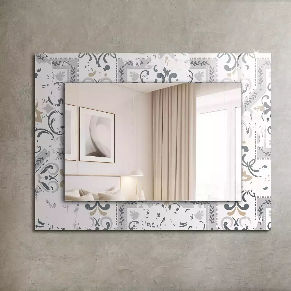 Miroir rectangulaire imprimé motif de carreaux avec ornements