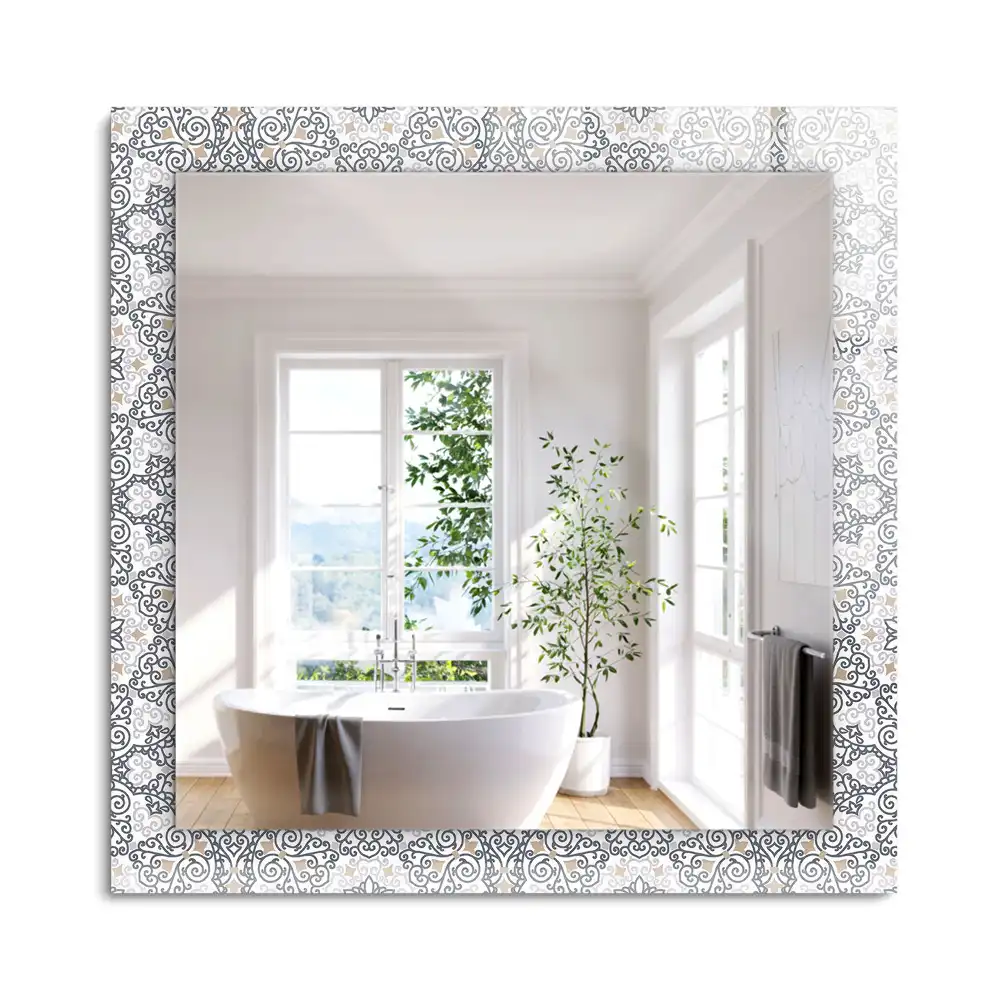 Miroir rectangulaire avec cadre imprimé motif d'ornements