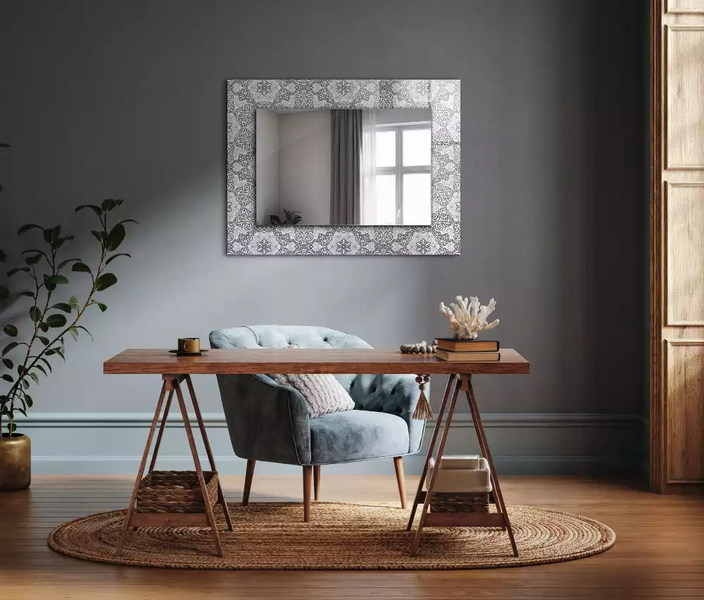 Miroir rectangulaire avec cadre imprimé motif d'ornements