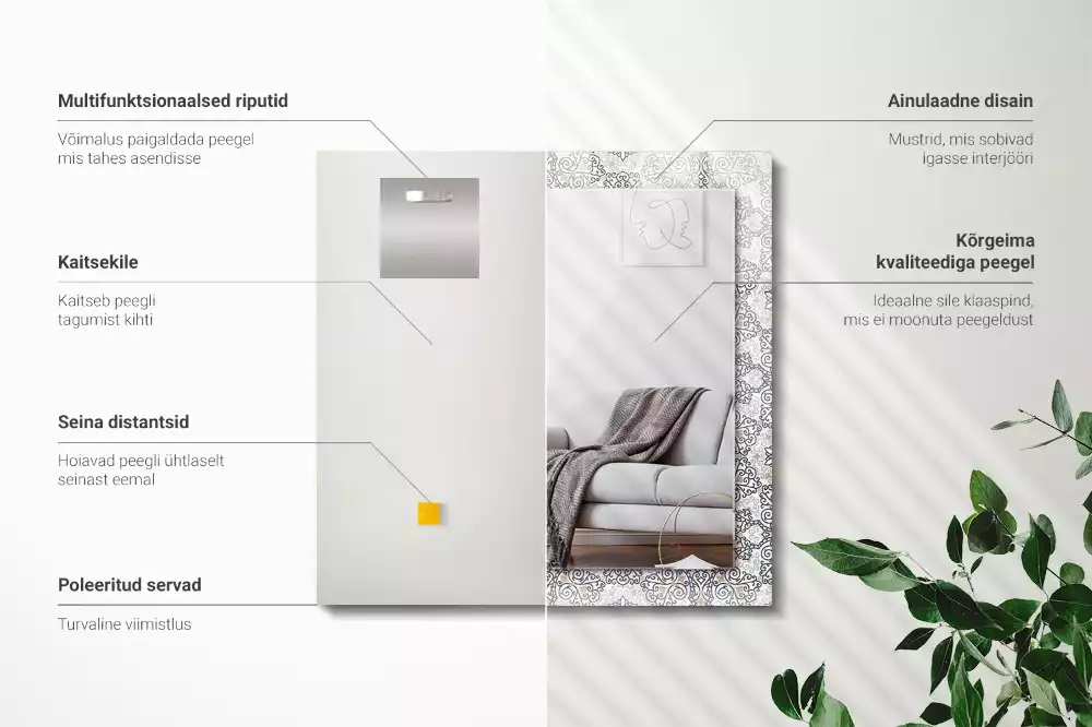 Miroir rectangulaire avec cadre imprimé motif d'ornements