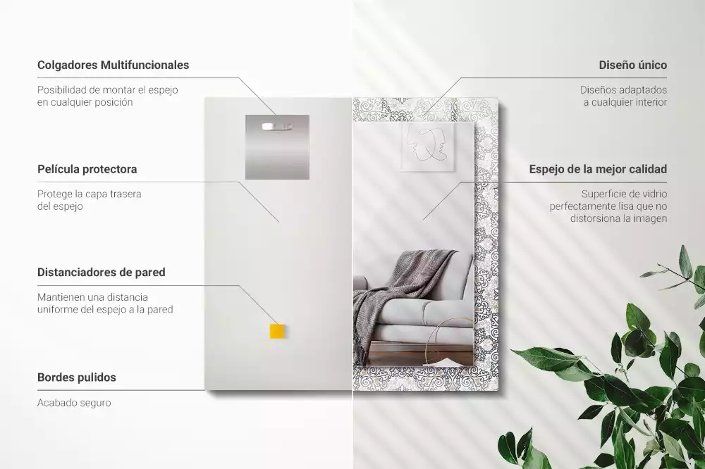 Miroir rectangulaire avec cadre imprimé motif d'ornements