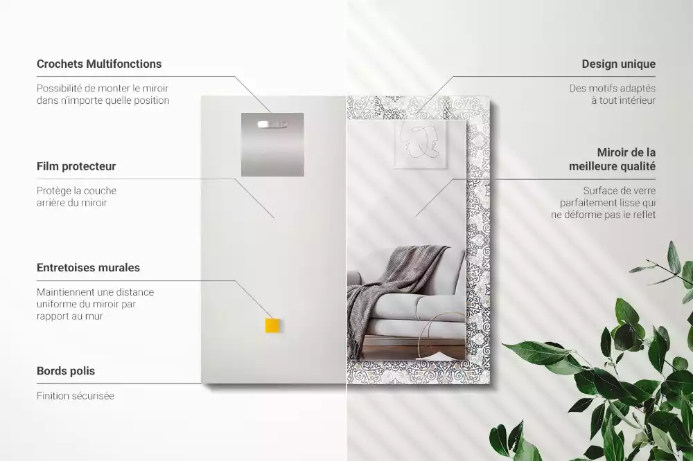 Miroir rectangulaire avec cadre imprimé motif d'ornements