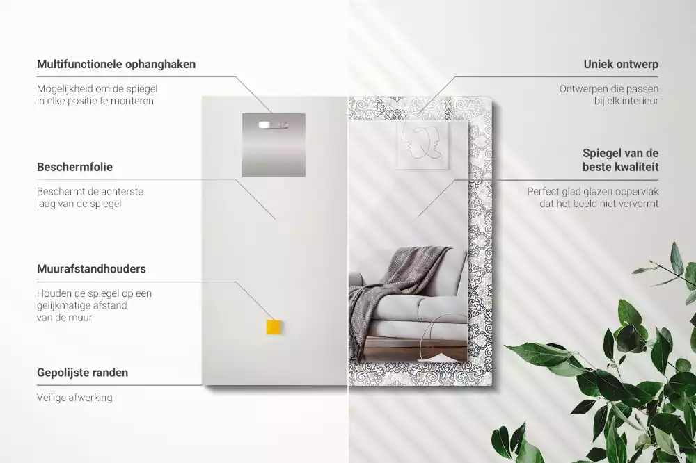 Miroir rectangulaire avec cadre imprimé motif d'ornements