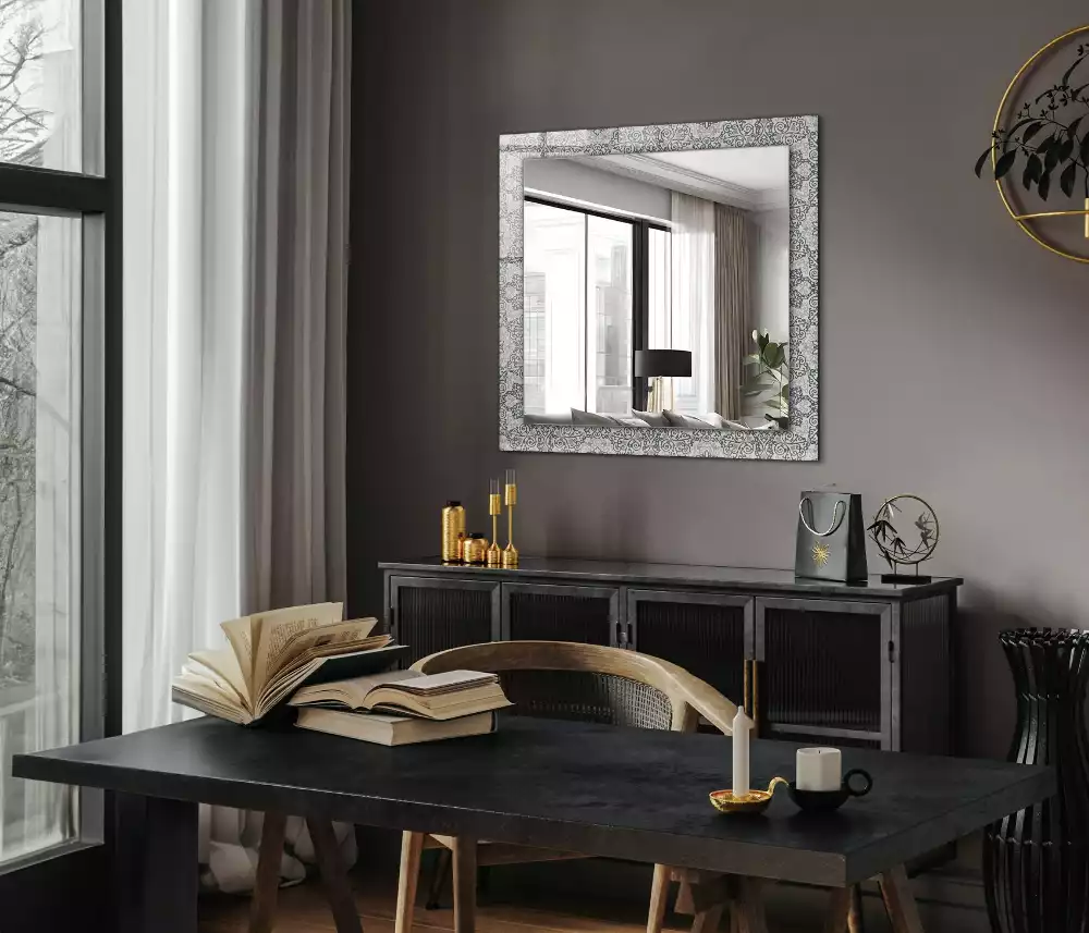 Miroir rectangulaire avec cadre imprimé motif d'ornements