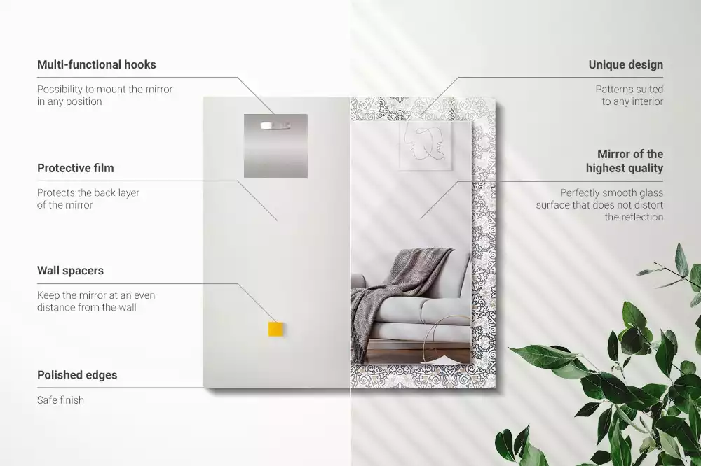 Miroir rectangulaire avec cadre imprimé motif d'ornements