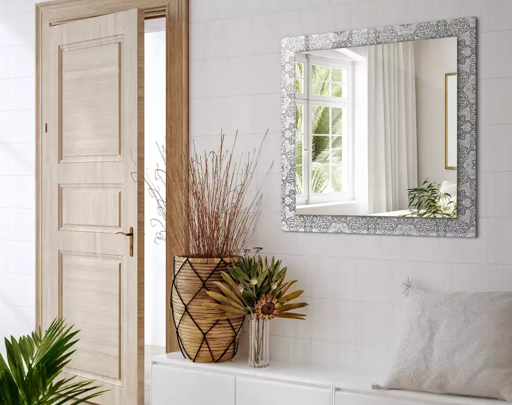 Miroir rectangulaire avec cadre imprimé motif d'ornements