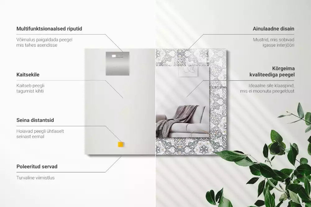 Miroir rectangulaire avec cadre imprimé motif d'ornements