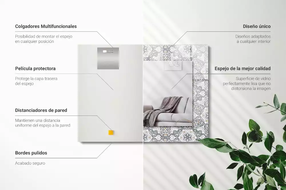 Miroir rectangulaire avec cadre imprimé motif d'ornements