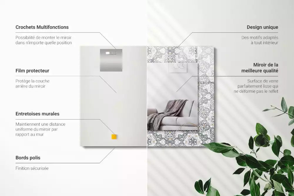 Miroir rectangulaire avec cadre imprimé motif d'ornements