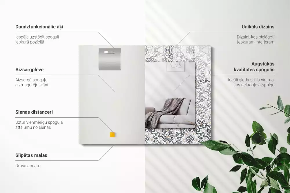 Miroir rectangulaire avec cadre imprimé motif d'ornements